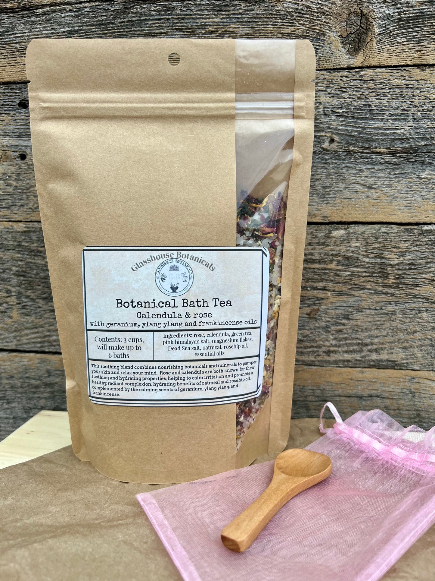 Botanical Bath Tea - Calendula Rose (includes brew bag and wood scoop)