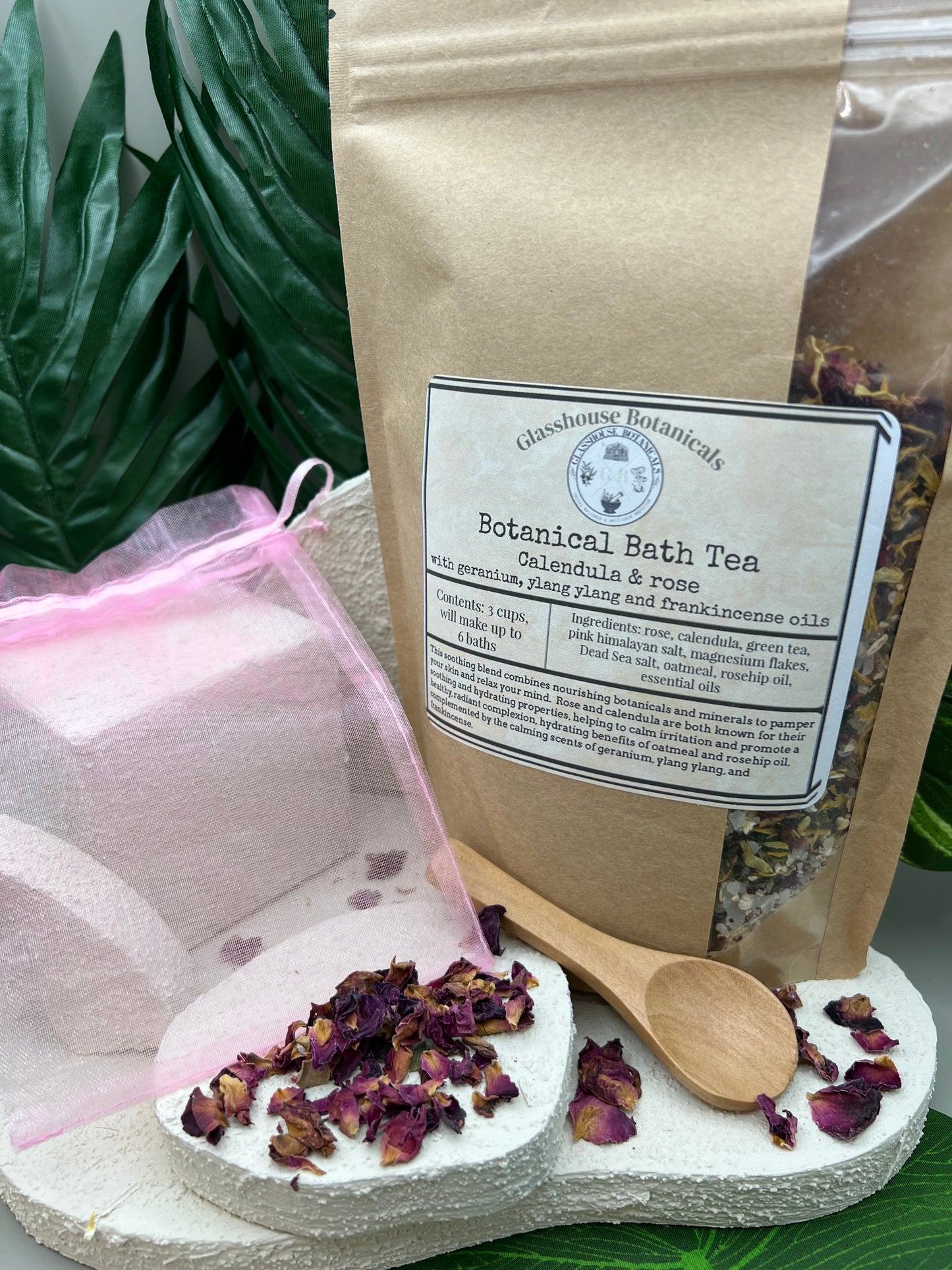 Botanical Bath Tea - Calendula Rose (includes brew bag and wood scoop)
