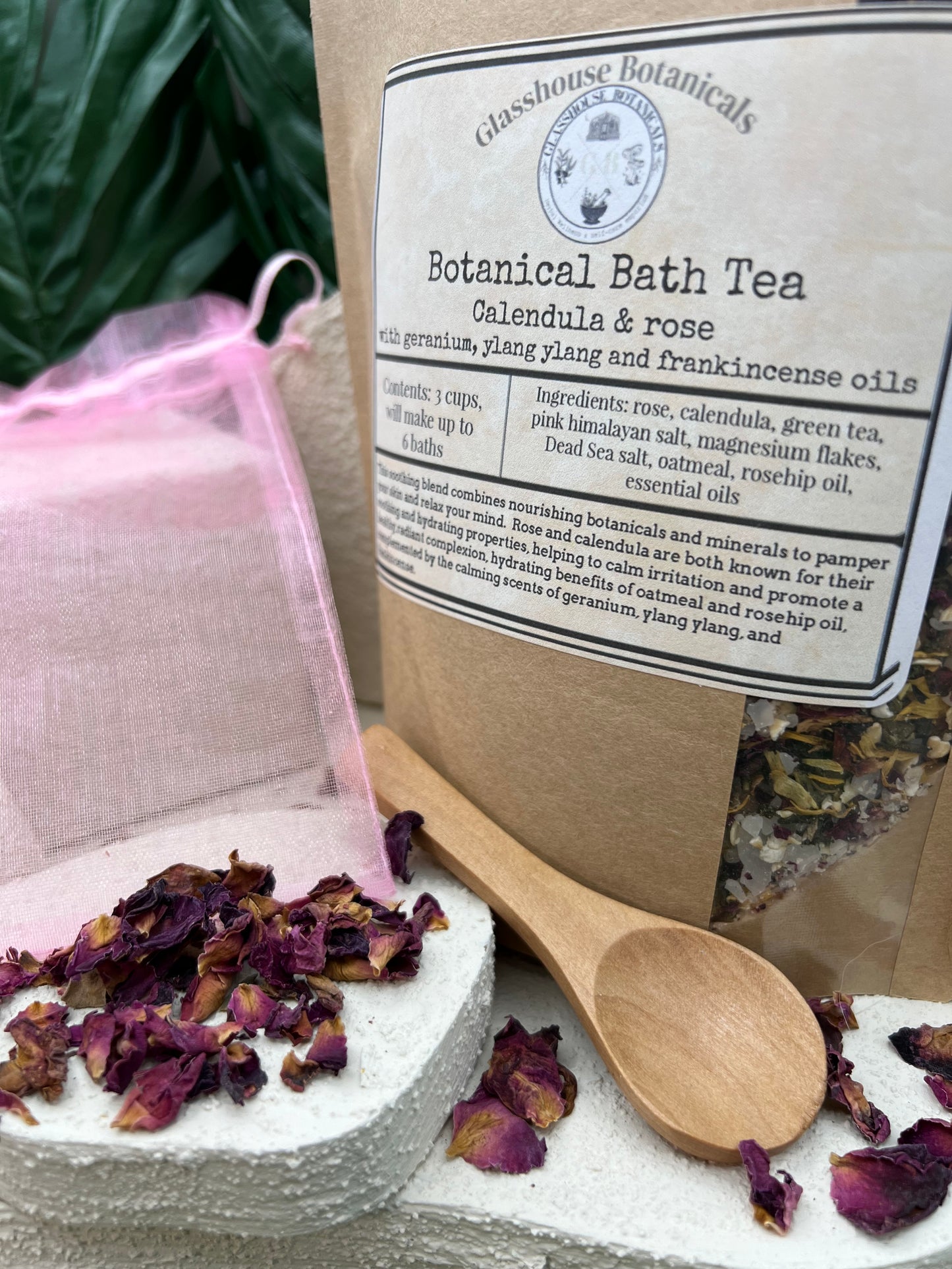 Botanical Bath Tea - Calendula Rose (includes brew bag and wood scoop)