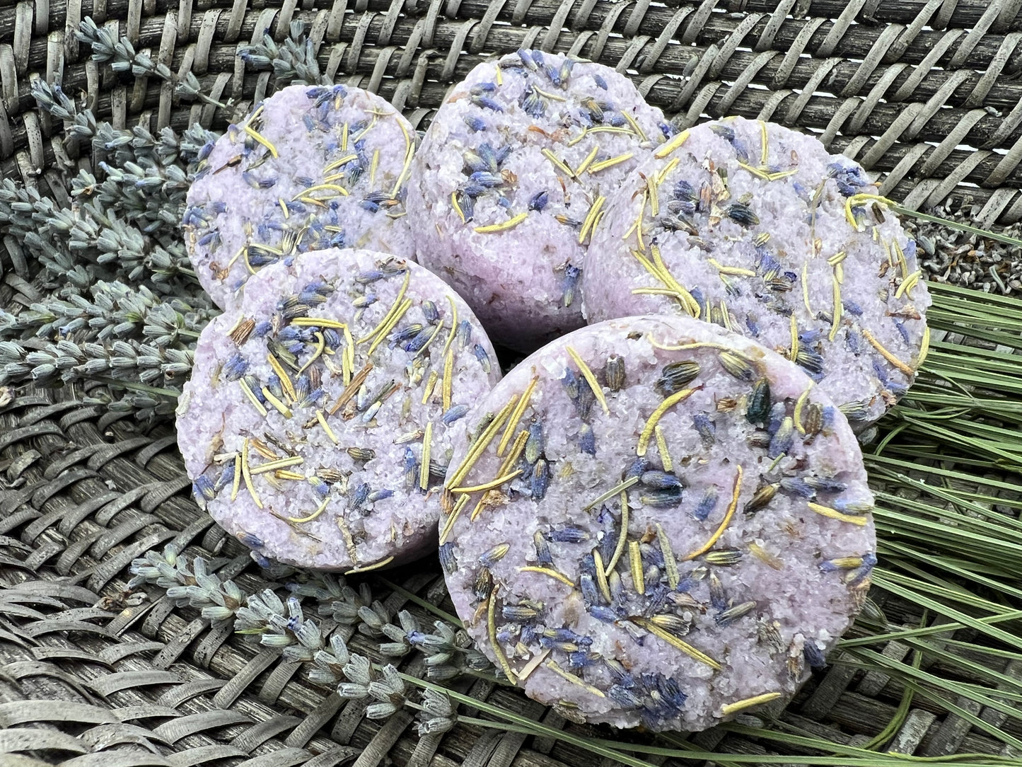 Exfoliating Salt Scrub Puck, lavender, rosemary, coconut oil, & shea butter