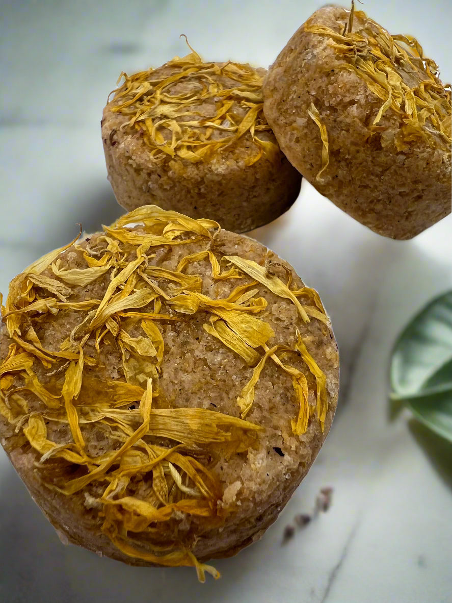 Exfoliating Salt Scrub Puck, calendula, coconut oil, & shea butter