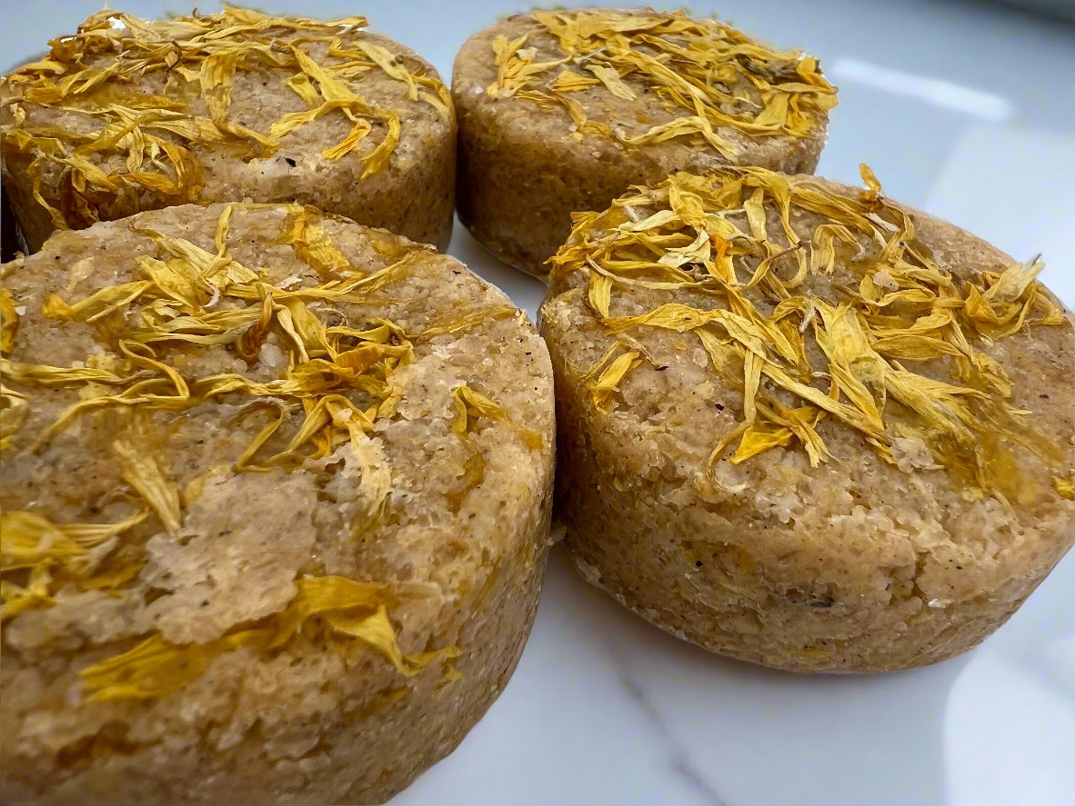 Exfoliating Salt Scrub Puck, calendula, coconut oil, & shea butter