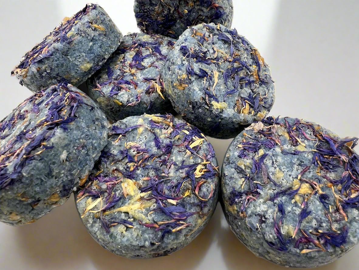 Exfoliating Salt Scrub Puck, jasmine, blue coneflower, coconut oil, & shea butter